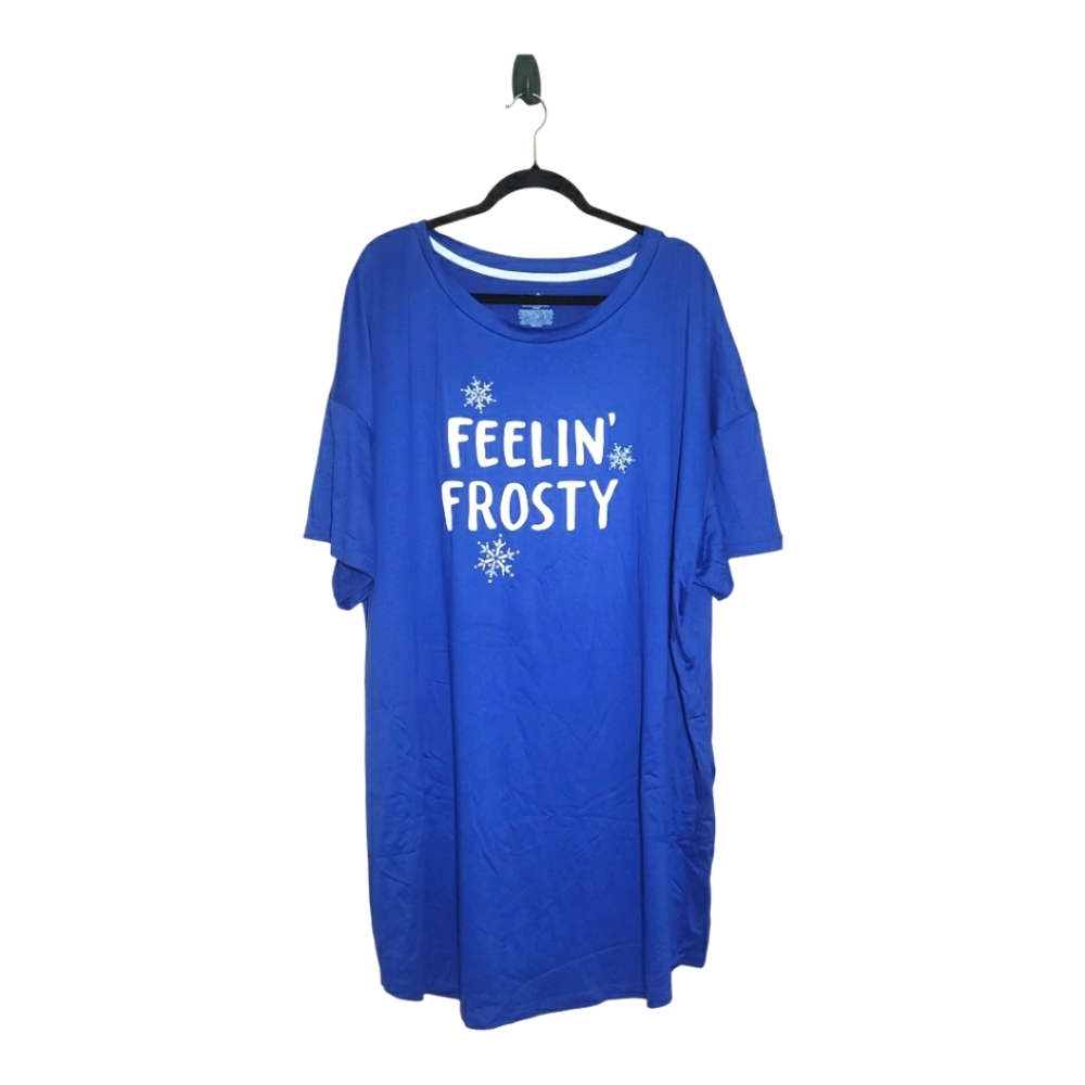 Secret Treasures Size 2X 3X FEELIN FROSTY Nightgown Blue Short Sleeve Pockets